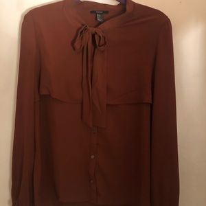 Chiffon Button Down Blouse with Bow